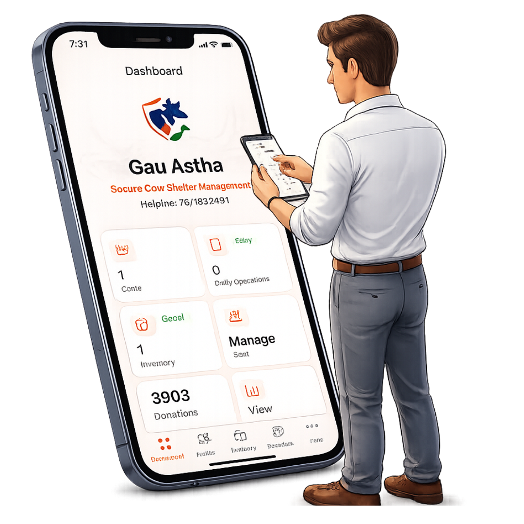 Gau Astha mobile app dashboard